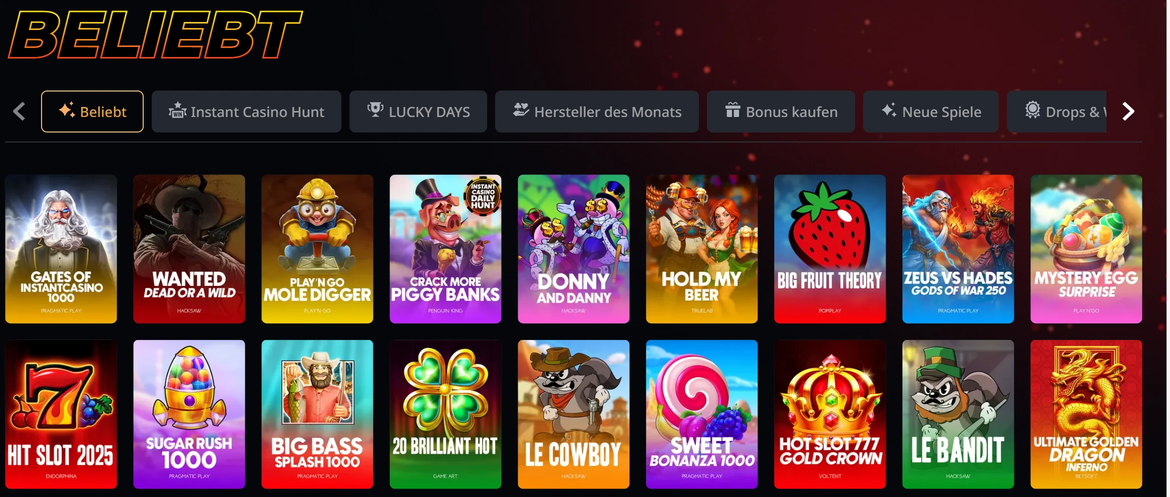 Beliebte Spiele im Instant Casino